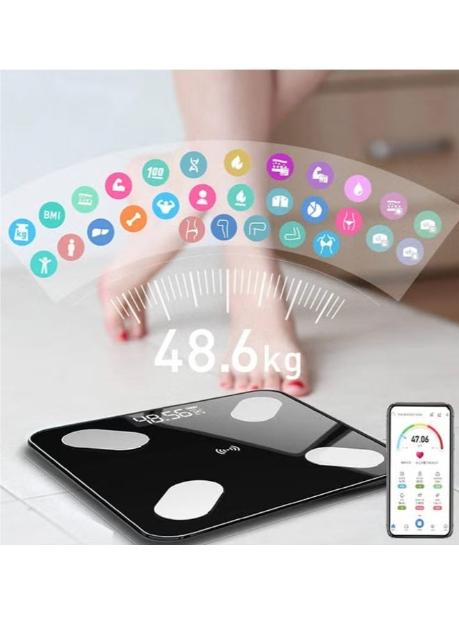 Black Digital Body Fat Scale | Ultra-Slim Tempered Glass Design with Large Color LCD Backlit Display – Step-On Instant Measurement, Stylish & Compact - Image 5